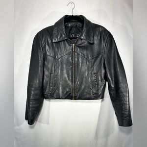 Tannery West Cropped Black Leather Western Jacket